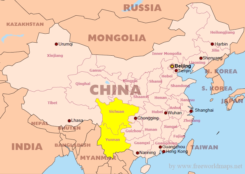 China Karte Sichuan Yunnan